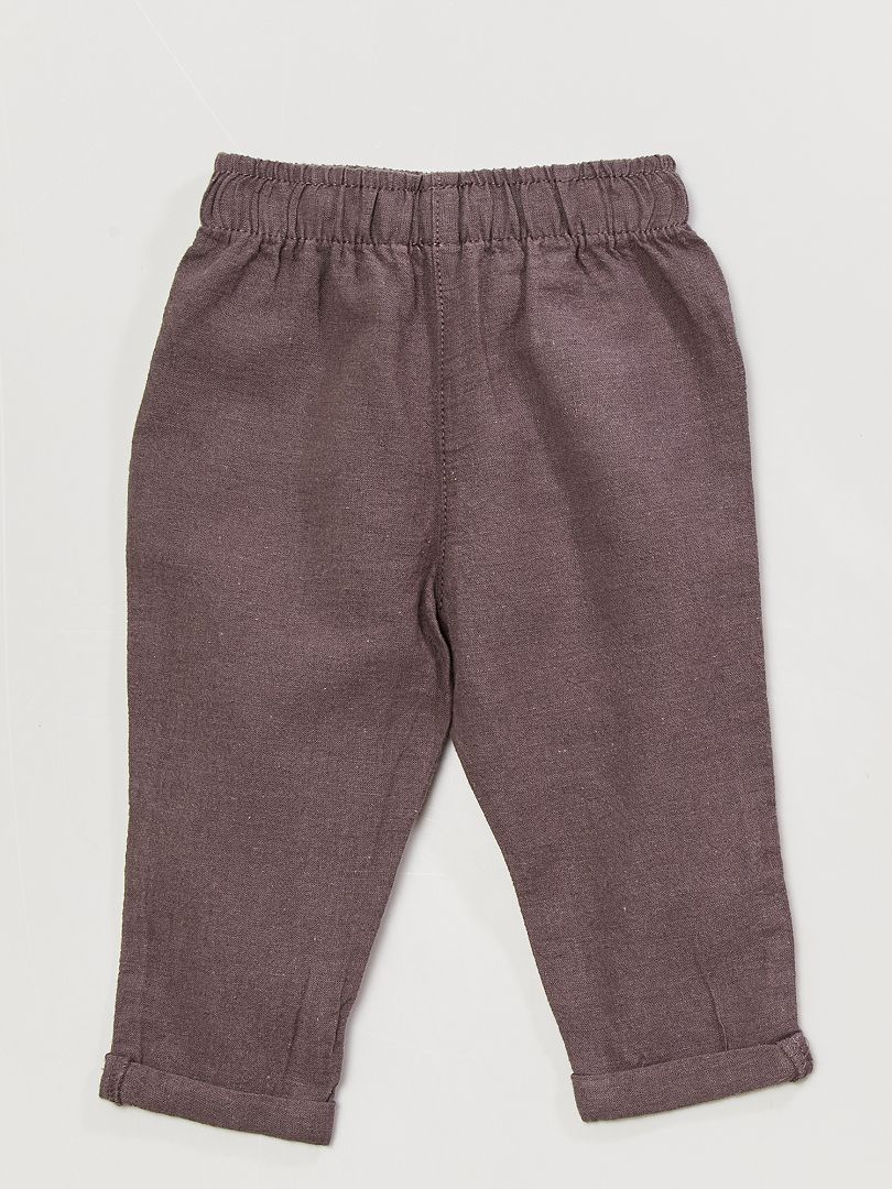 Pantalón ligero de lino y algodón GRIS - Kiabi
