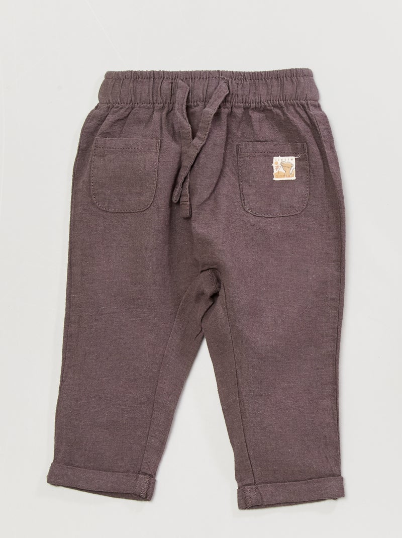 Pantalón ligero de lino y algodón GRIS - Kiabi