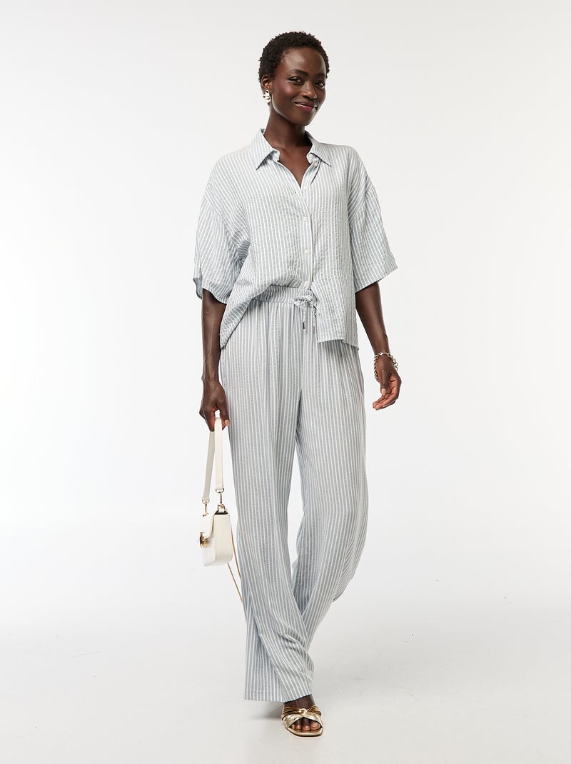 Pantalón ligero y a rayas corte ancho Azul - Kiabi