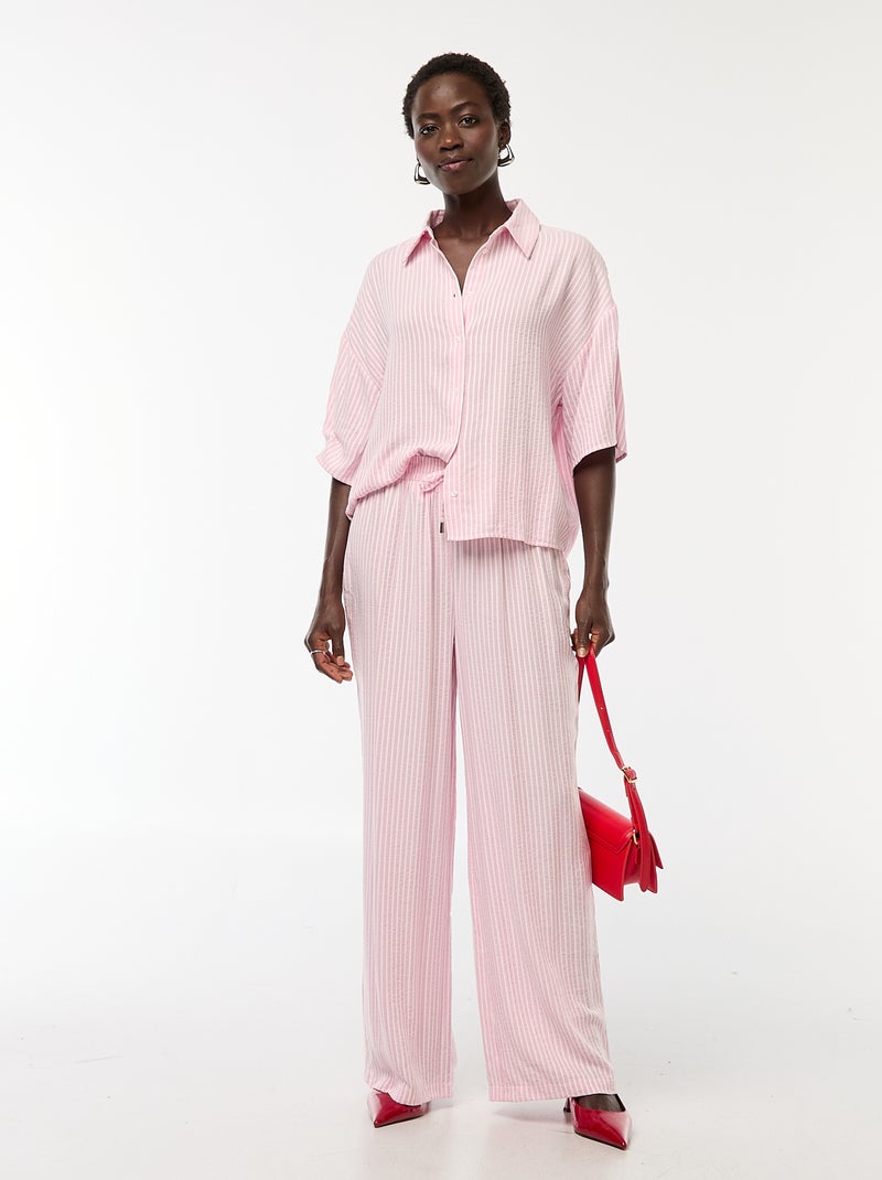 Pantalón ligero y a rayas de corte ancho Rosa - Kiabi