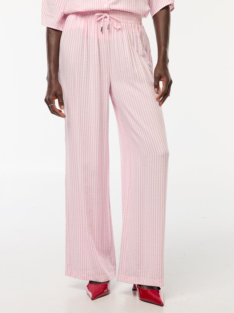 Pantalón ligero y a rayas de corte ancho Rosa - Kiabi