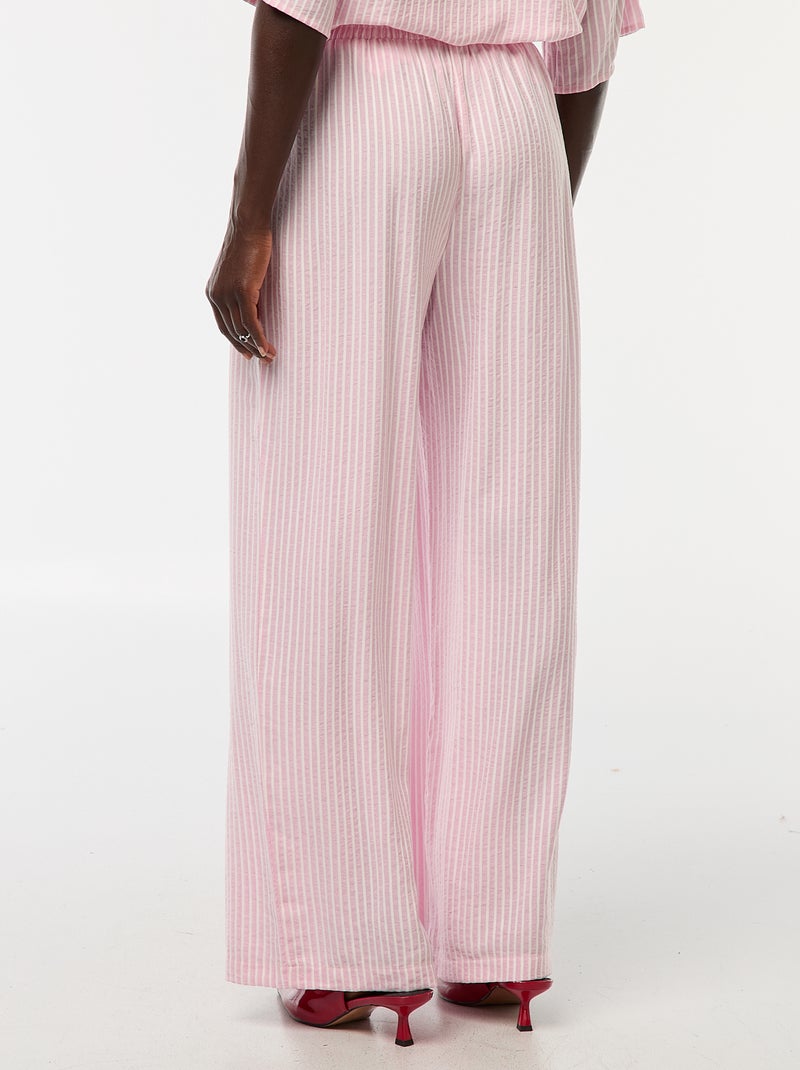 Pantalón ligero y a rayas de corte ancho Rosa - Kiabi