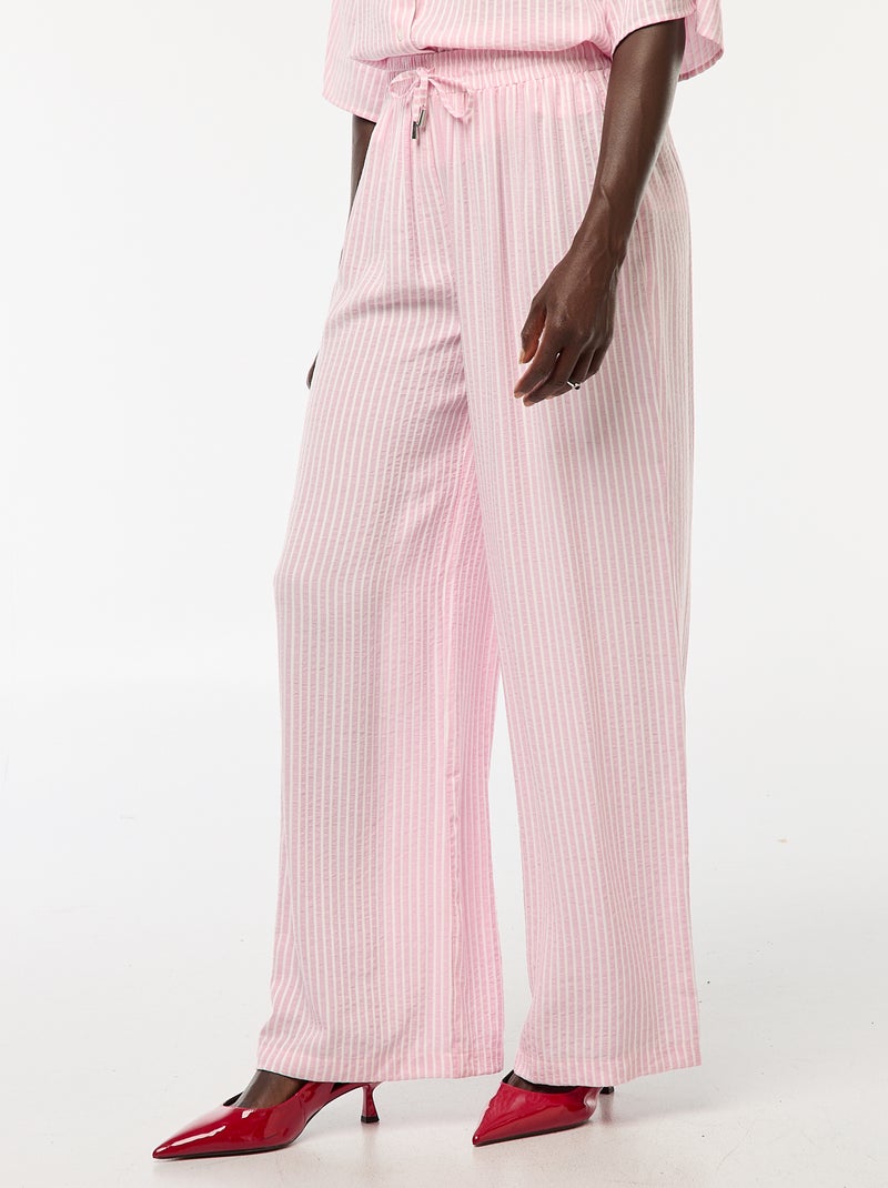 Pantalón ligero y a rayas de corte ancho Rosa - Kiabi