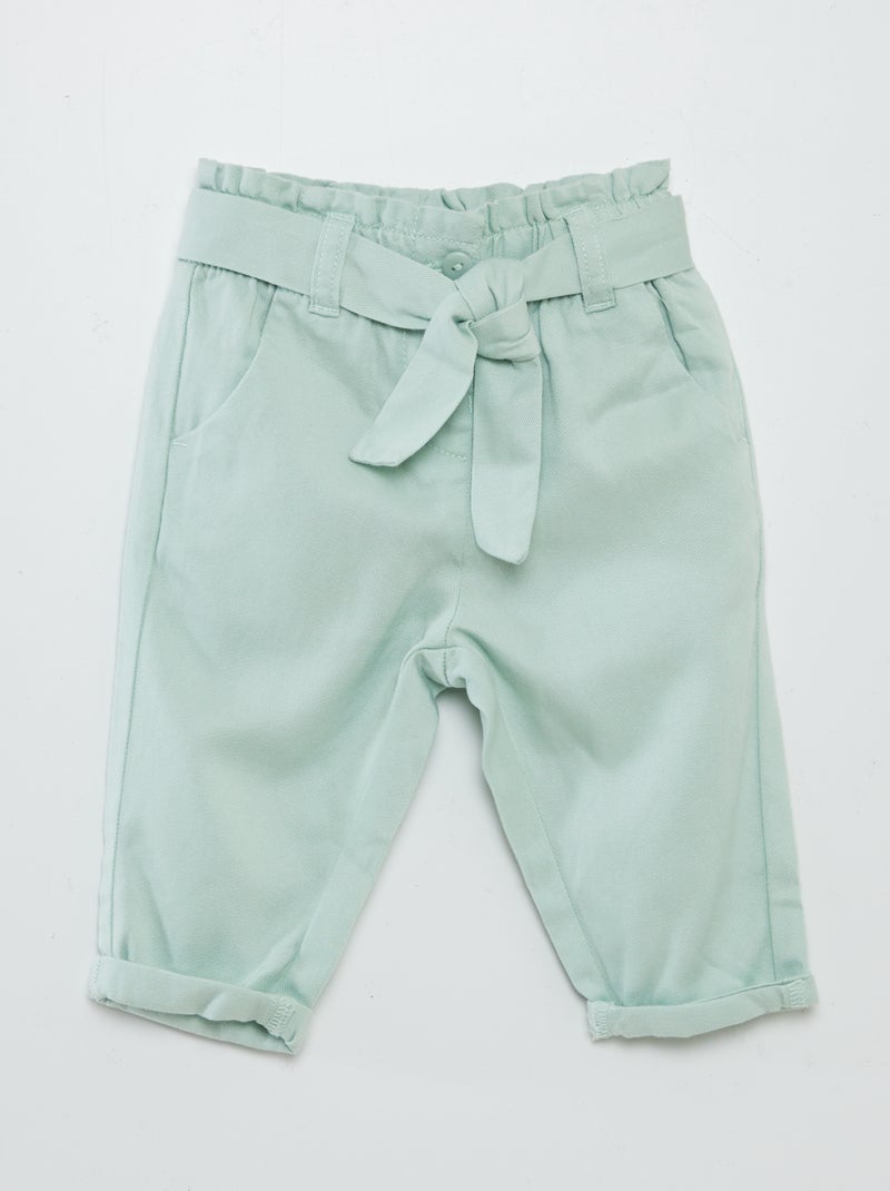 Pantalón liso con cintura y volantes azul - Kiabi