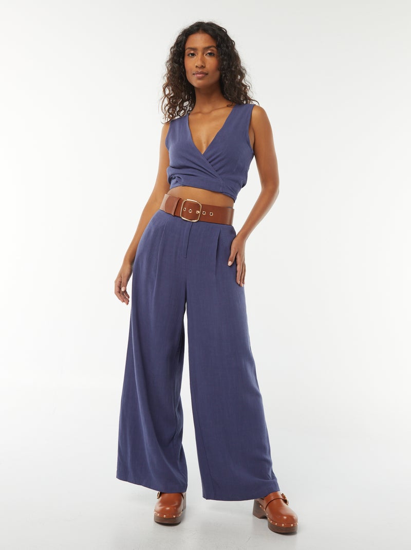 Pantalón liso con pierna ancha Azul - Kiabi