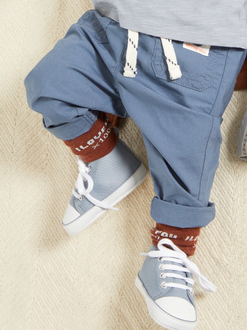Pantalón liso de algodón AZUL - Kiabi