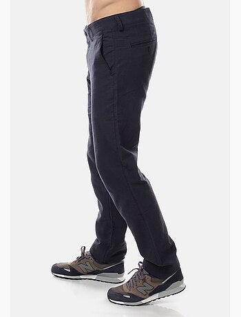 Pantalón liso de algodón y lino