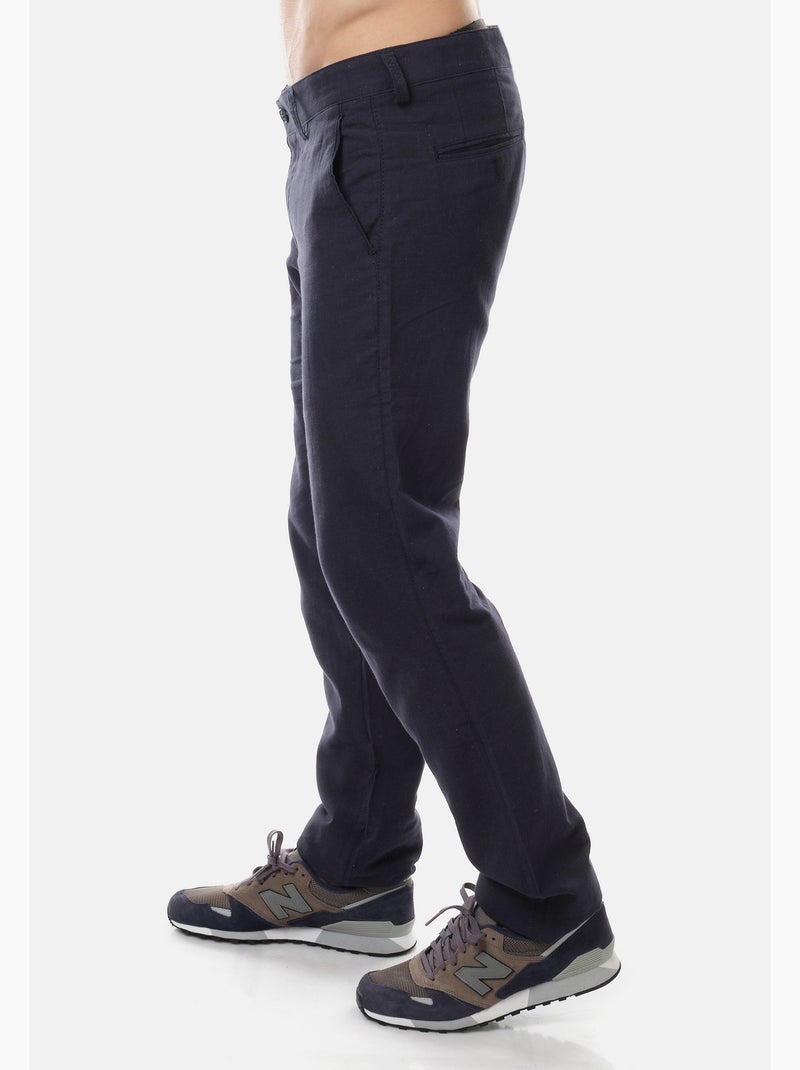 Pantalón liso de algodón y lino Azul marino - Kiabi