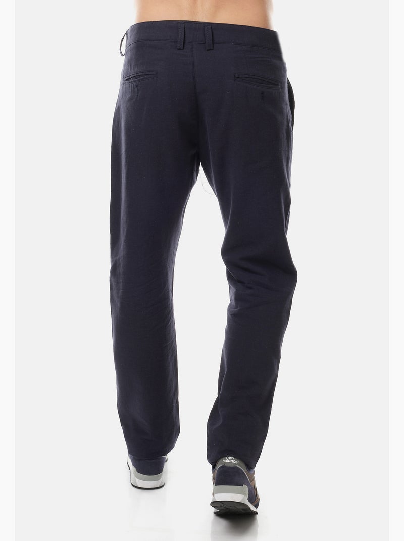 Pantalón liso de algodón y lino Azul marino - Kiabi