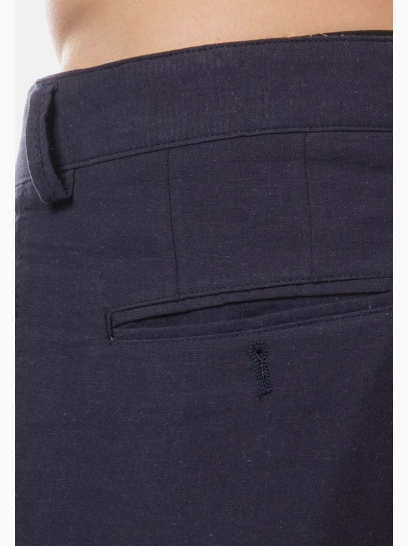 Pantalón liso de algodón y lino Azul marino - Kiabi