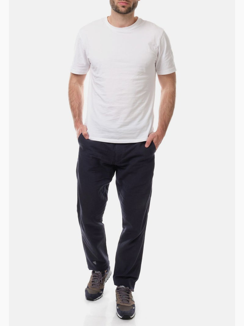 Pantalón liso de algodón y lino Azul marino - Kiabi