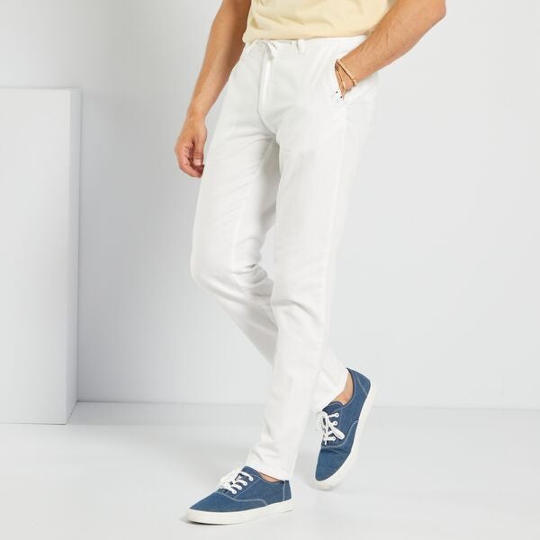 Pantalón liso de lino Hombre talla S-XXL - blanco - Kiabi - 20,00€