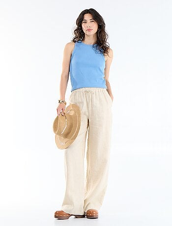 Pantalón liso de lino de corte ancho