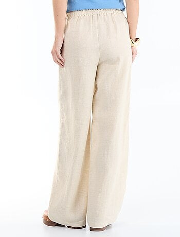 Pantalón liso de lino de corte ancho