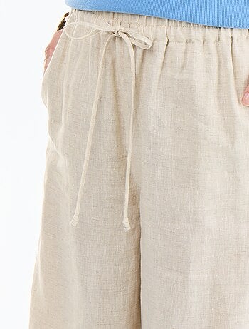 Pantalón liso de lino de corte ancho