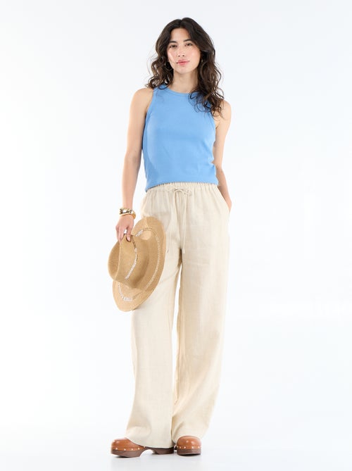 Pantalón liso de lino de corte ancho - Kiabi Pantalón liso de lino de corte ancho - Kiabi