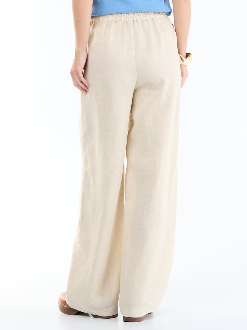 Pantalón liso de lino de corte ancho Beige - Kiabi