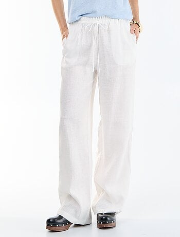 Pantalón liso de lino de corte ancho