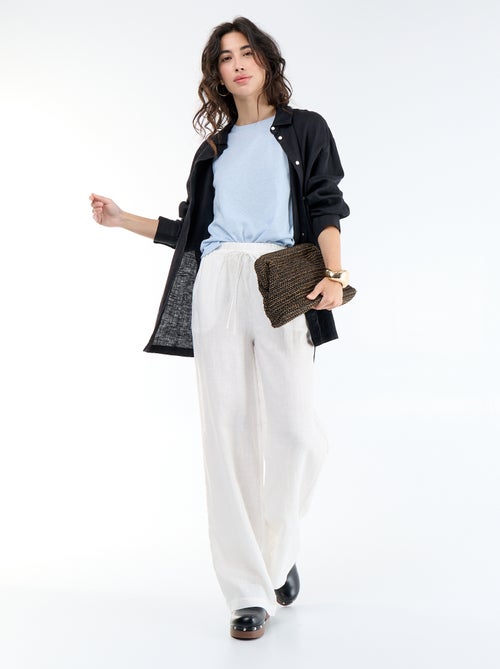 Pantalón liso de lino de corte ancho - Kiabi