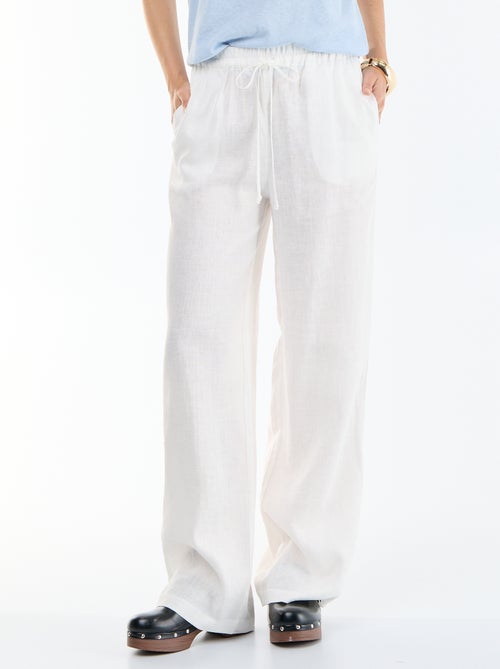 Pantalón liso de lino de corte ancho - Kiabi