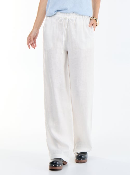 Pantalón liso de lino de corte ancho - Kiabi