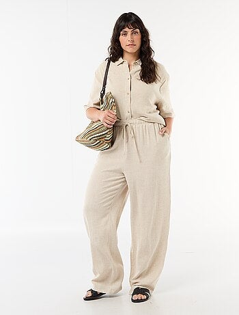 Pantalón liso de lino mezclado