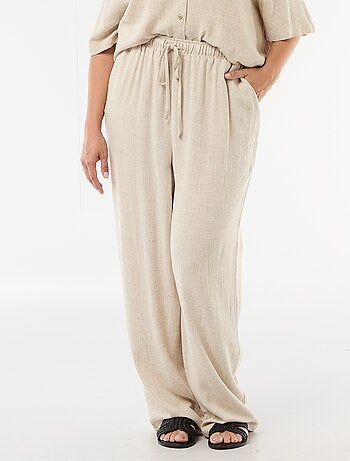 Pantalón liso de lino mezclado