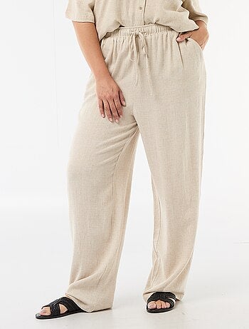 Pantalón liso de lino mezclado