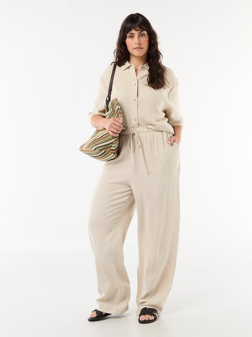 Pantalón liso de lino mezclado - Kiabi