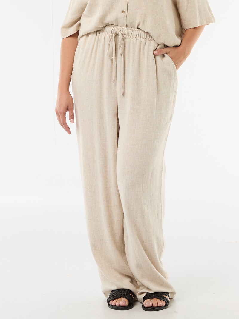 Pantalón liso de lino mezclado Beige - Kiabi