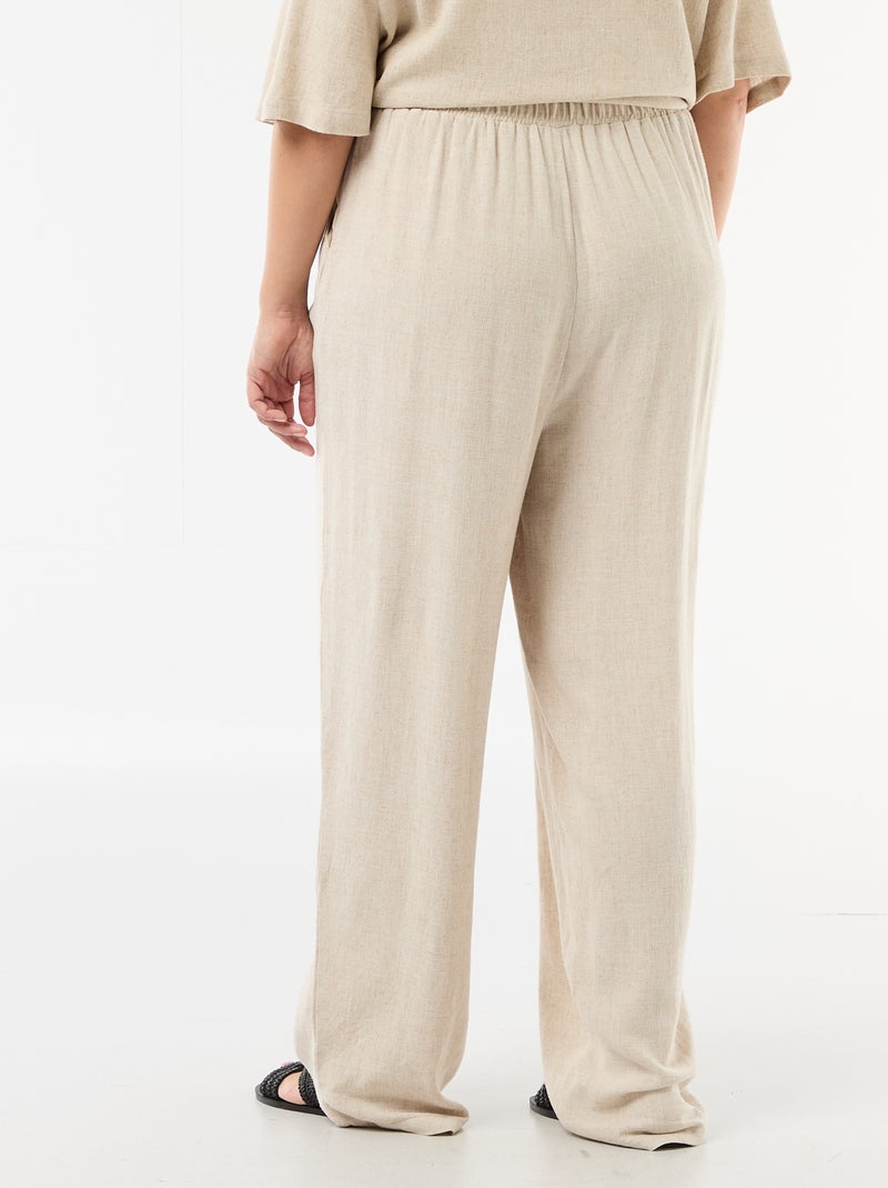 Pantalón liso de lino mezclado Beige - Kiabi