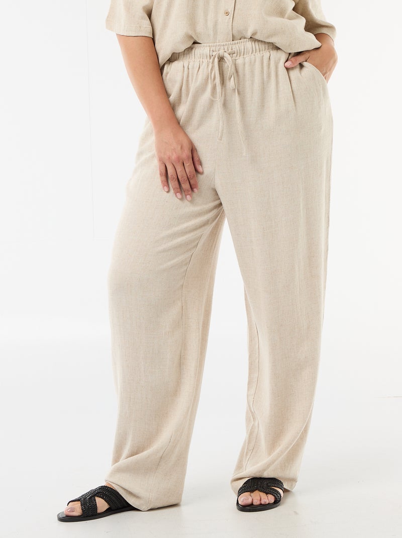 Pantalón liso de lino mezclado Beige - Kiabi