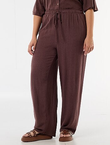 Pantalón liso de lino mezclado