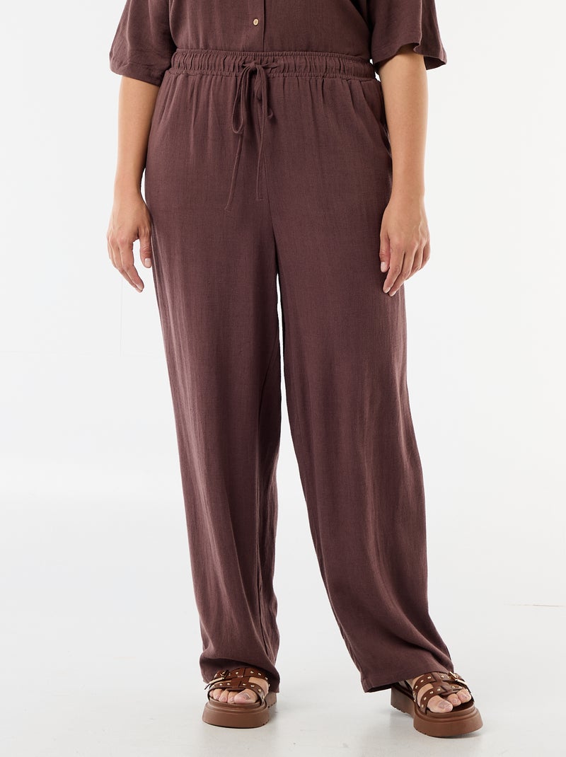 Pantalón liso de lino mezclado Marron - Kiabi