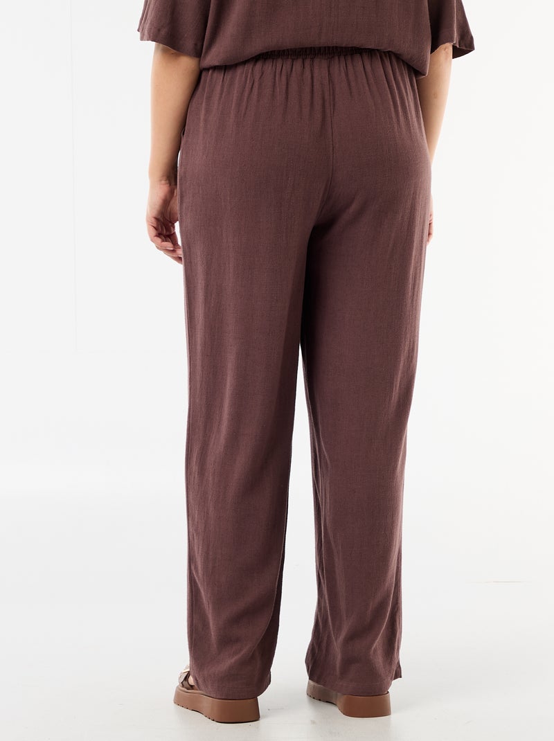 Pantalón liso de lino mezclado Marron - Kiabi