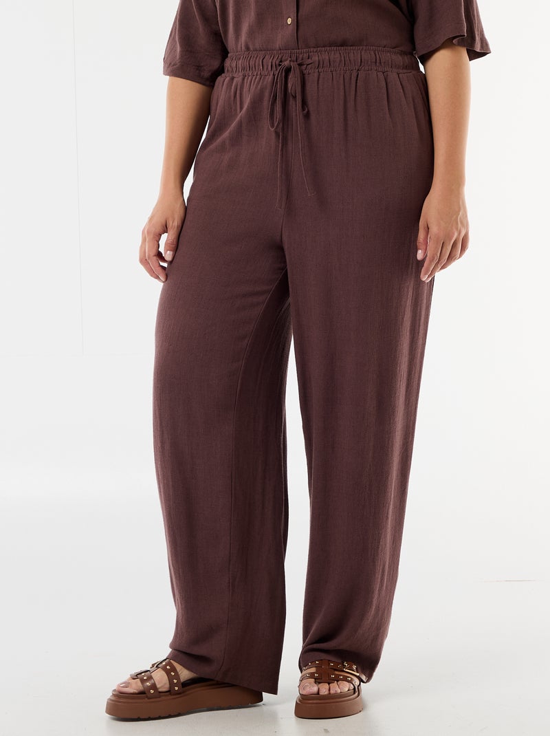 Pantalón liso de lino mezclado Marron - Kiabi
