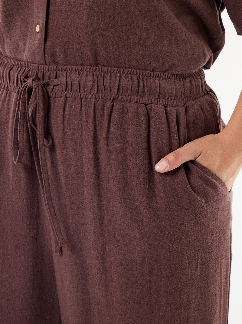 Pantalón liso de lino mezclado Marron - Kiabi