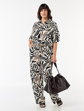 Pantalón liso de lino mezclado