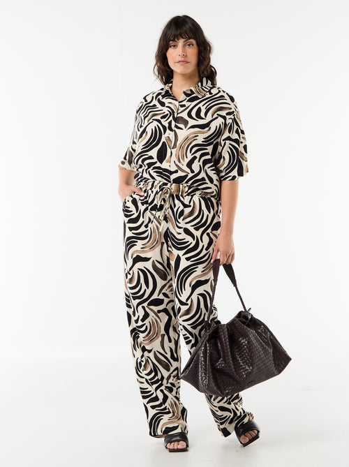 Pantalón liso de lino mezclado - Kiabi