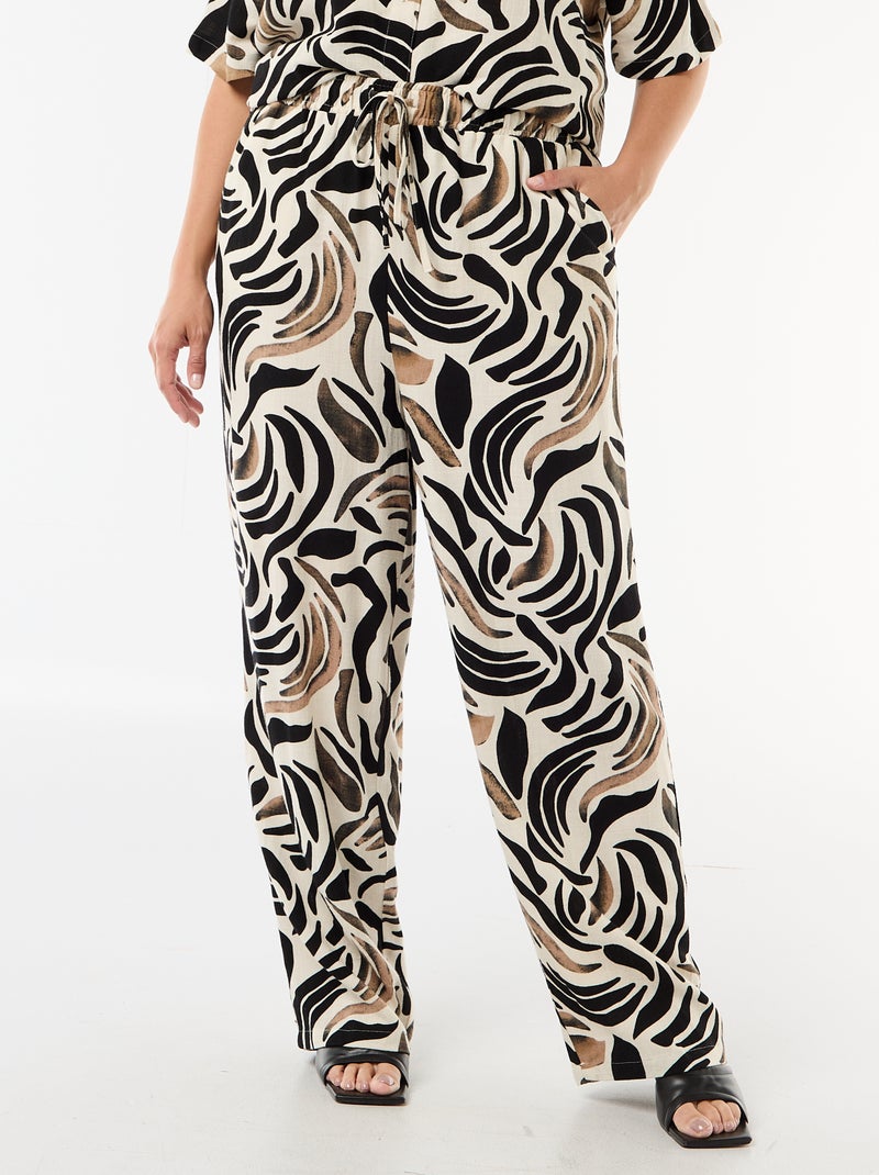 Pantalón liso de lino mezclado Negro - Kiabi