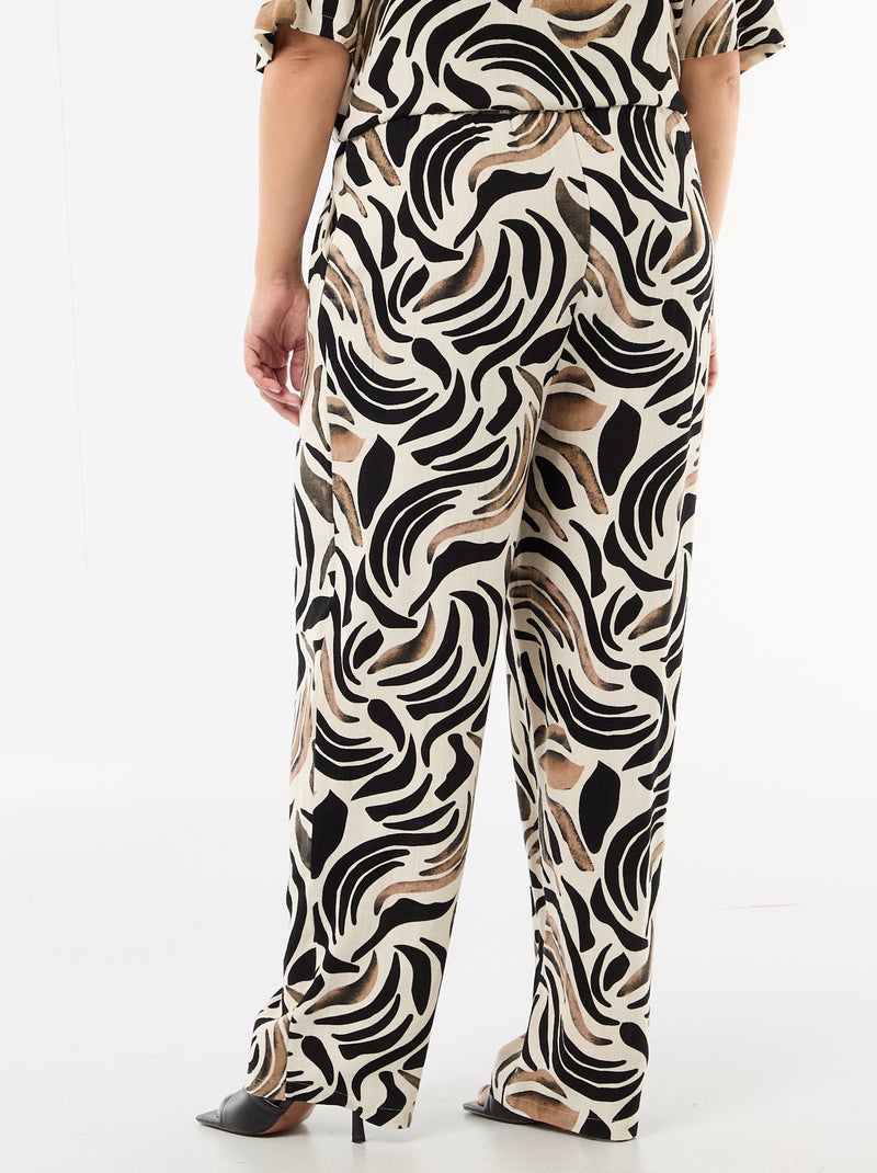 Pantalón liso de lino mezclado Negro - Kiabi