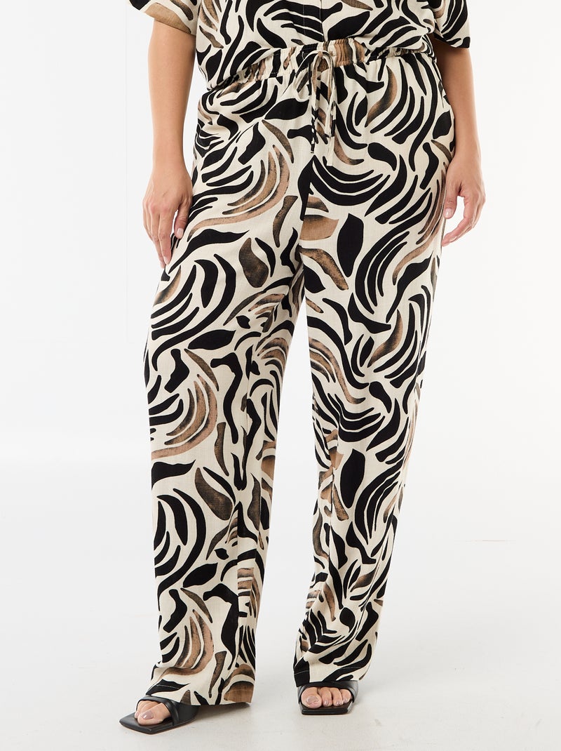Pantalón liso de lino mezclado Negro - Kiabi