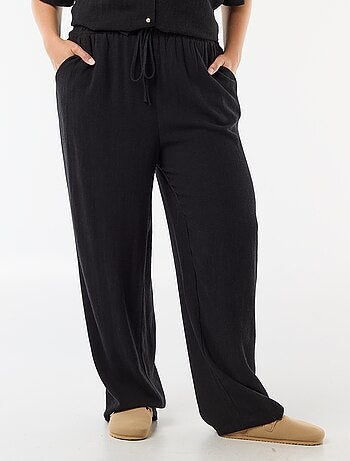 Pantalón liso de lino mezclado