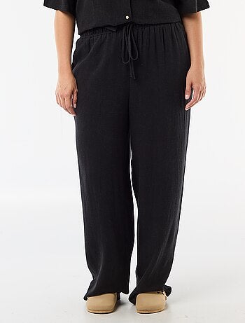 Pantalón liso de lino mezclado