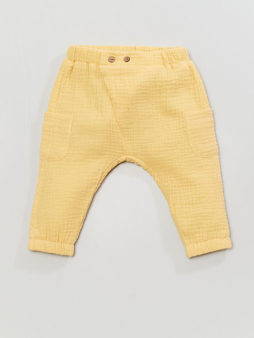 Pantalón liso de muselina amarillo - Kiabi