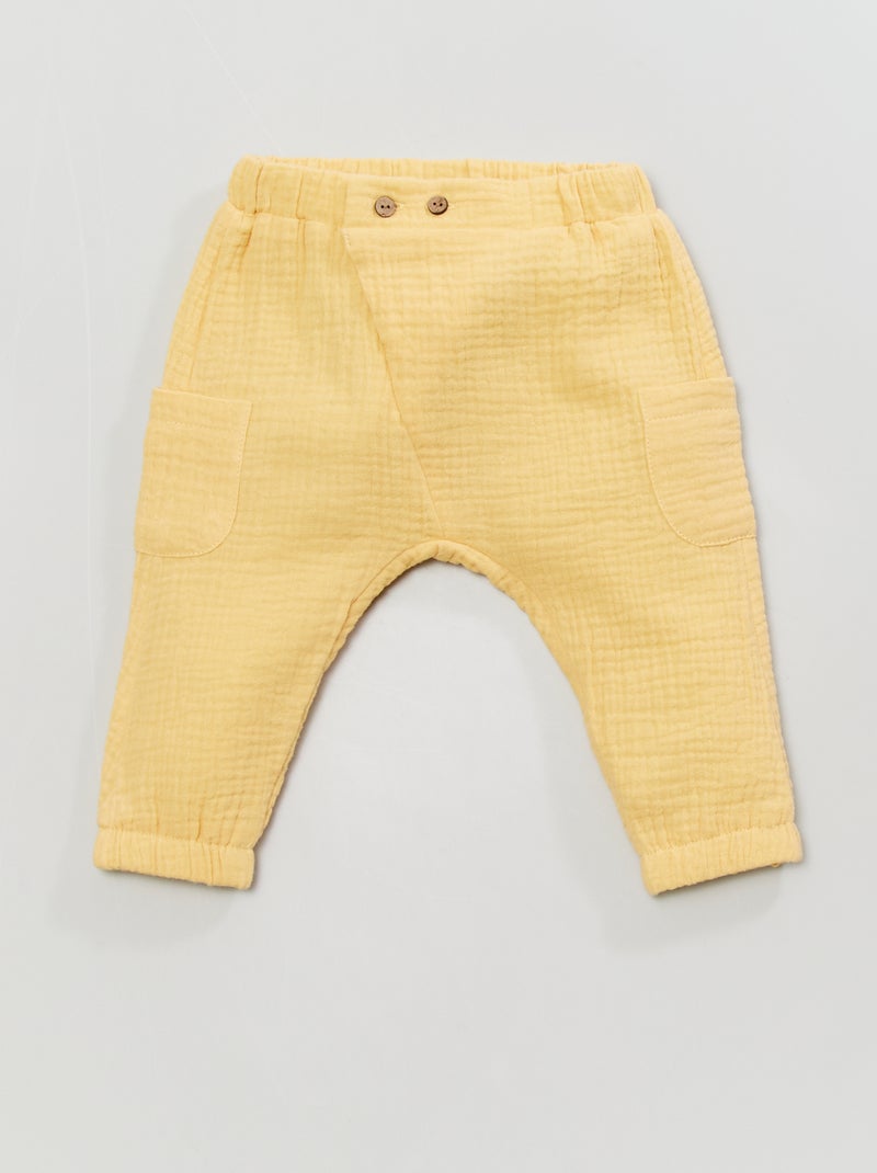 Pantalón liso de muselina amarillo - Kiabi