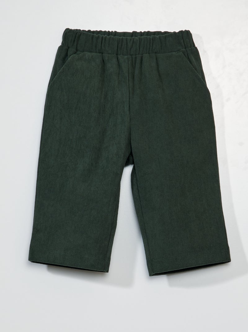 Pantalón liso de pana VERDE - Kiabi