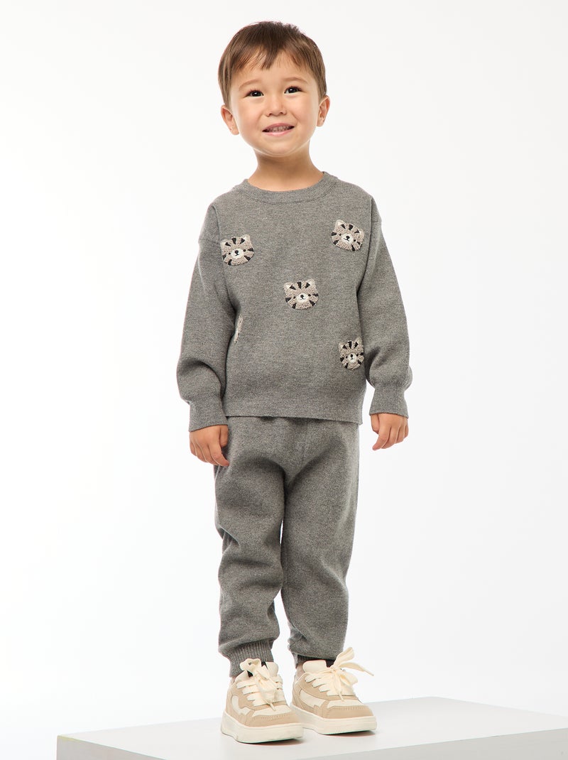Pantalón liso de punto + calcetines - 2 piezas Gris - Kiabi