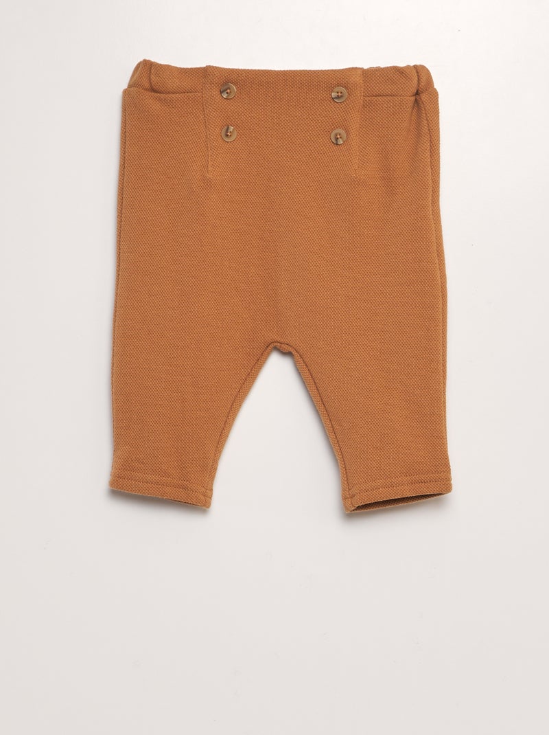 Pantalón liso de punto de piqué MARRON - Kiabi