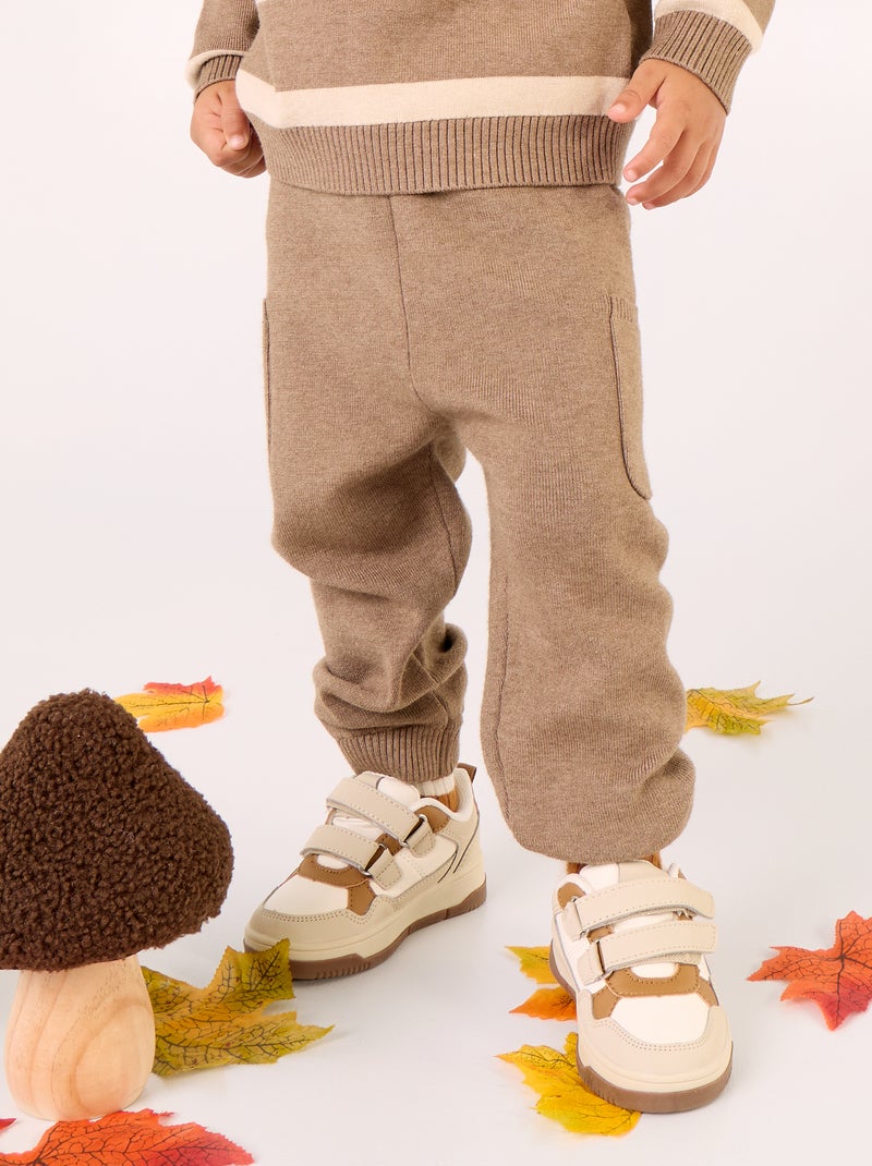 Pantalón liso de punto Marron - Kiabi